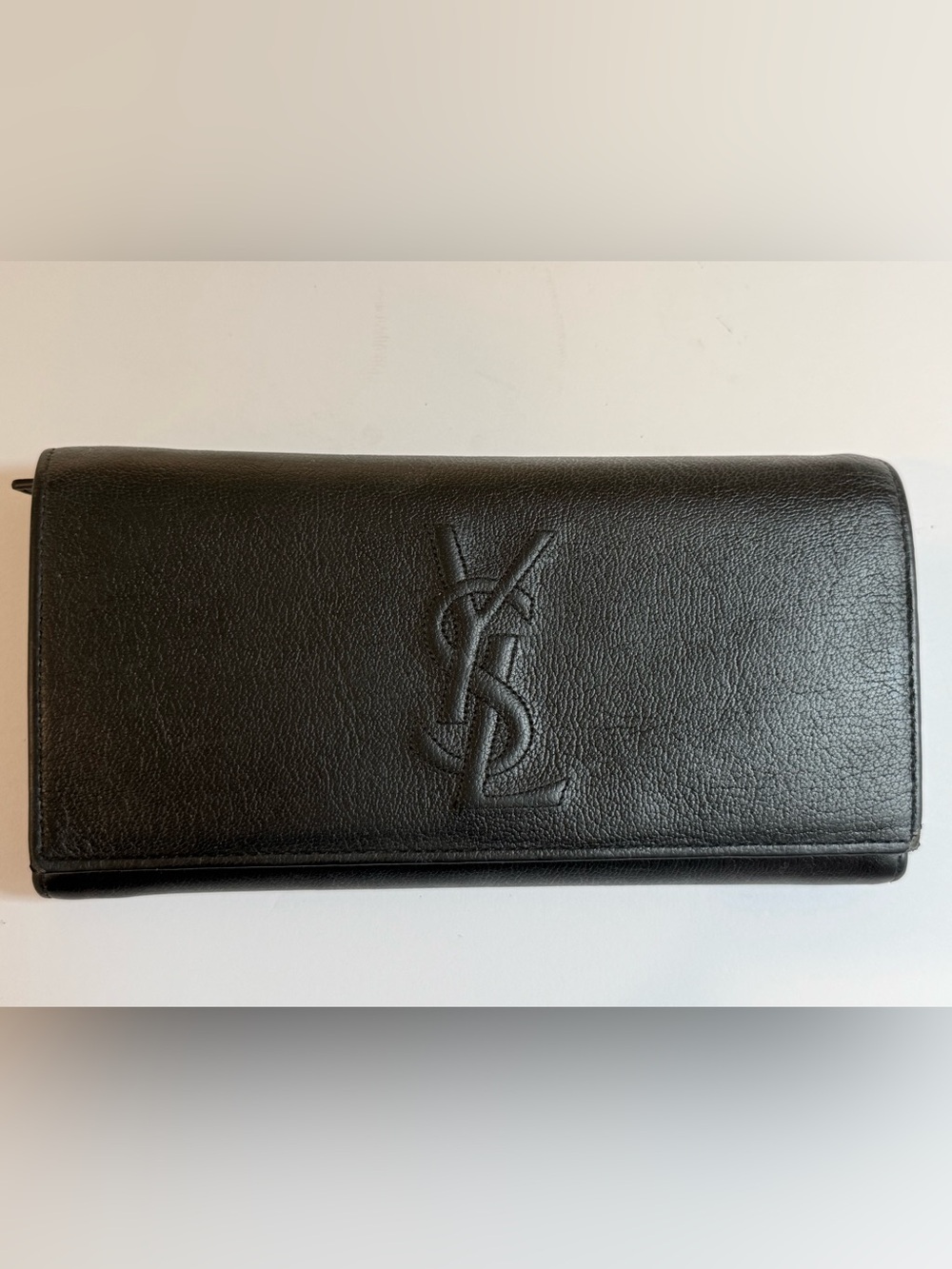 Saint Laurent Black Leather YSL Foldover Clutch Wallet
